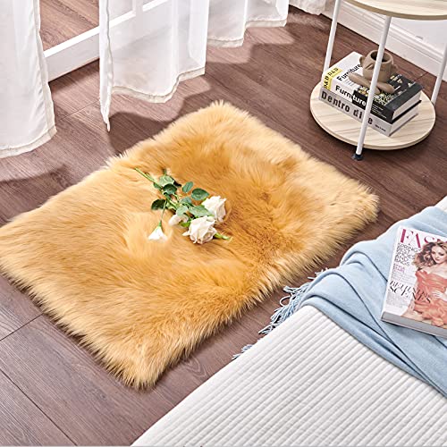 Cumay Faux, Schafsfell-Teppich, 60x90cm cm, Wollimitat, geeignet für Wohnzimmer Teppich, lang, weich, flauschiges Fell, als Bettvorleger, Sofa-Teppich (Braun, 60 x 90 cm).