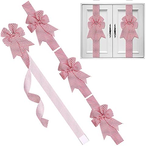 Christmas Cabinet Festive Ribbons Christmas Door Ribbon Christmas Kitchen Decor Christmas Bows Cabinet Decor for Christmas Party Decorations (4 Pieces) Cover