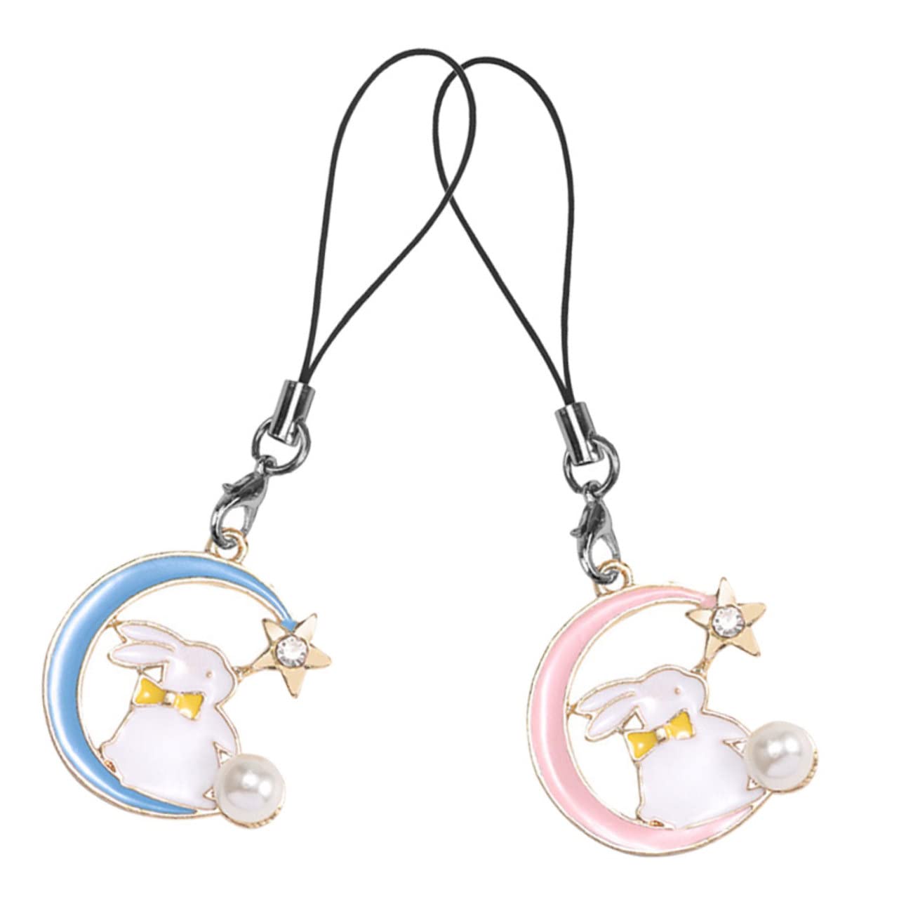 HOOTNEE 2 Pcs Key Chain Mobile Phone Chain Cute Animal Keychain Bunny Keychain Charm Cute Phone Charms Strap Wristband Keychain Moon Keychain Wrist Strap Lanyard Phone Strap Charm Amulet