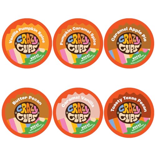 Crazy Cups Fall Coffee Pod Sample Variety Pack for Keurig K-Cup Coffee Maker, Decaf Fall Flavors, 30 Count