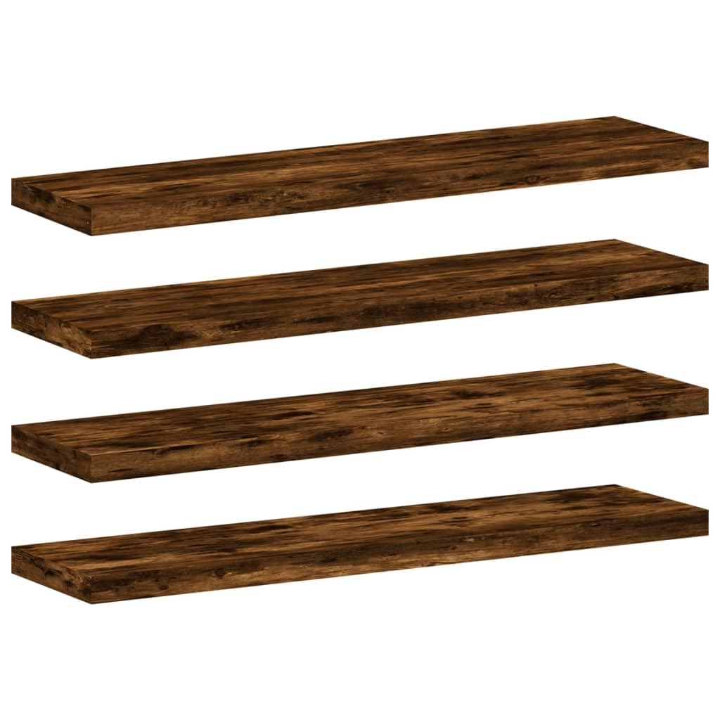 vidaXL Wall Shelves 4 pcs, Floating Shelf for Display Books CDs, Wall Mounted Shelf for Living Room, Wall Rack, Smoked Oak Engineered Wood