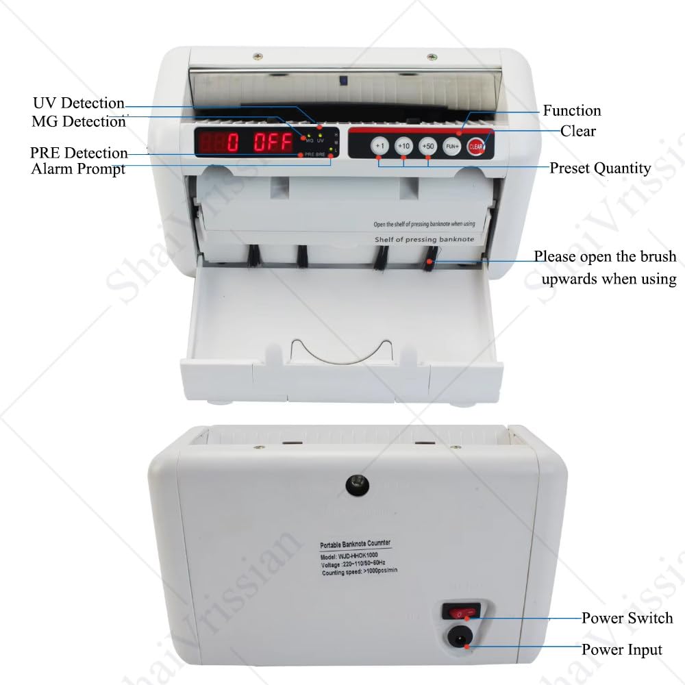 Macchina Conta Banconote,Professionale,Portatile,Ad Alta velocità,800 Note/Minuto,Rilevamento di Banconote Contraffatte,Doppio Display LED,per Negozi E Aziende