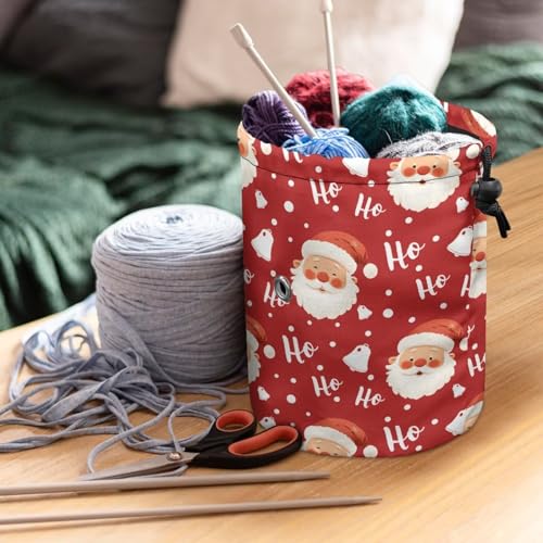 Image of Sellikakes Christmas Santa Claus Crochet Storage Case Yarn Holder, Knitting Crochet Bag Organizer Store Crocheting Project Needles Sewing Accessories