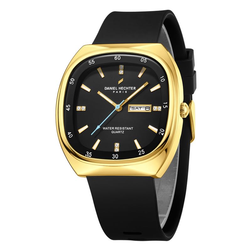 Image of Daniel Hechter Paris Bercy Collection Analog Quartz Watch for Men with Square Dial, Day-Date Display, Crystal Hour Markers and Silicone Strap - DHM1053