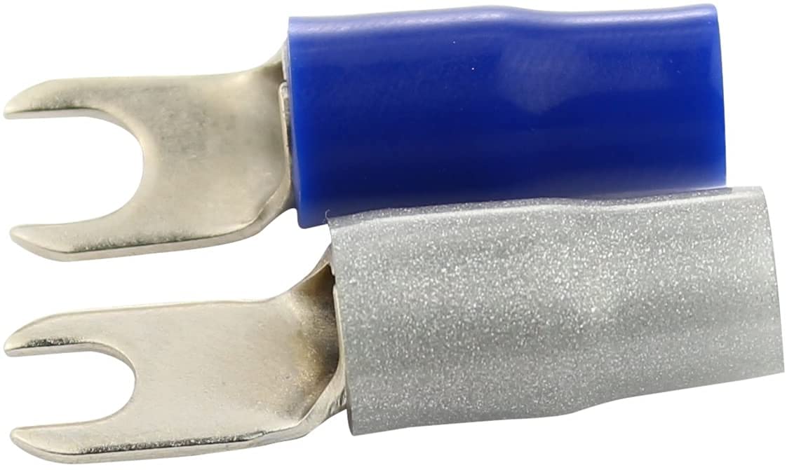 5 Pack 50 PCS Blue & Grey 8 Gauge AWG Platinum Barrier Fork Spades Car Stereo AMP Terminals