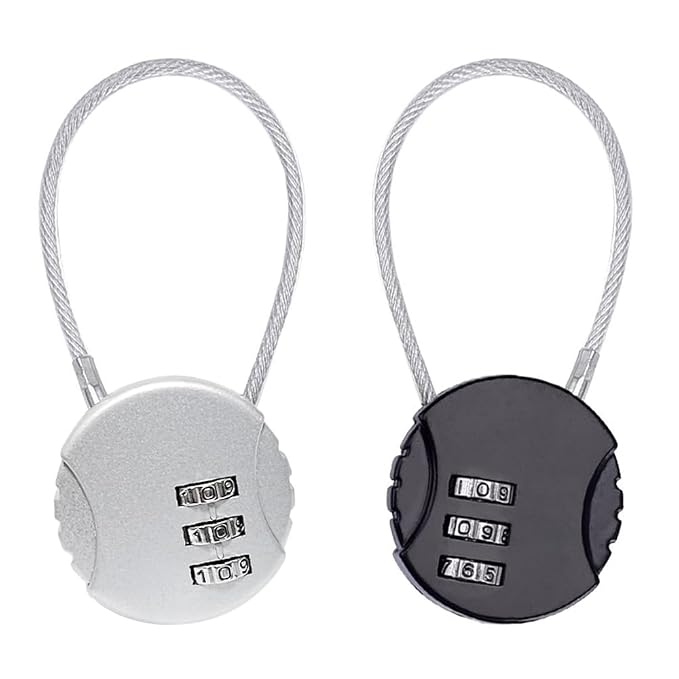 Anzailala Number Lock Combination Lock With Zinc Alloy Steel Cable Lock Small Locks For Travel Suitcase, Backpack, Lockers, Case, Toolbox (Pack Of 2 - Black, Silver)