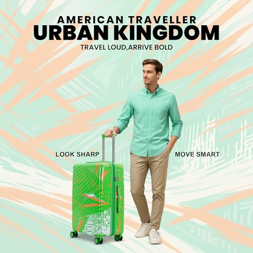 Image of AMERICAN TRAVELLER Urban Kingdom Trolley Bag | Durable Polycarbonate Hard Shell | TSA-Type Lock | 360 Disc Spinner Wheels | Expandable Suitcase for Travel (24, Green)
