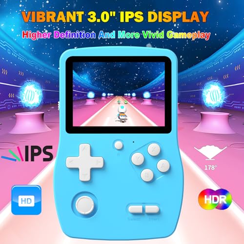 32 Bit Handheld Games for Kids Preloaded 139 Video Games, Portable Video Gaming Player with 3.0″ IPS Screen and Rechargeable Battery, Mini Travel Games Electronic Gifts Toys for Boys Girls, Blue