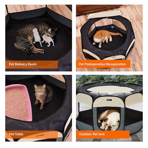 Image of amazon basics, Foldable Soft Pet Playpen Indoor Pet Fence Enclosure with Mesh Window, Lightweight and Durable for Travel, Medium | 91cm x 91cm x 51cm