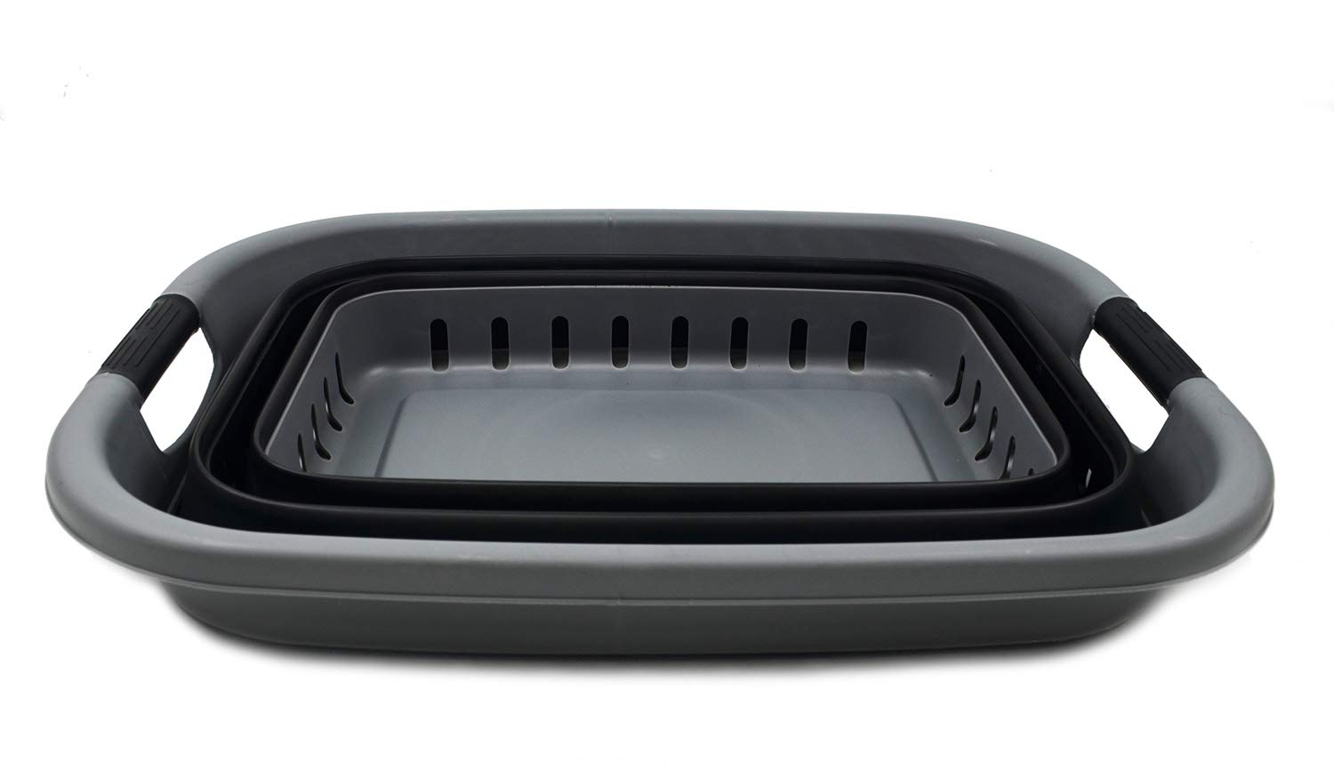 SAMMART Cesto portabiancheria pieghevole in plastica, 37 l, contenitore/organizer pieghevole – cestino salvaspazio (1, grigio/nero)