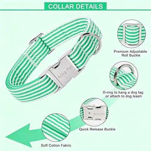 Image of ARING PET Cute Dog Collar for Puppy Small Medium Large Dogs-Teal Stripe L | Cute Heavy Duty Basic Pet Collars with Metal Buckle for XS S M L XL Dogs, for City Seaside Walk Coffee Shop Pool Party Stroll
