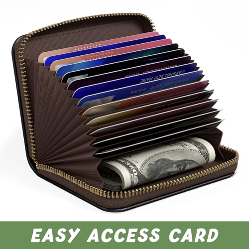 Image of Aiawoxc Credit Card Holder, Small RFID Wallet Slim Leather Card Organizer Case with Zipper and Keychain, Skeleton