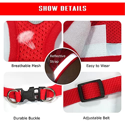 Image of Feimax Dog Harness and Leash Set, No-Pull Pet Vest Harness Soft Breathable Mesh Padded Chest Strap for Puppy and Cat, Reflective Adjustable Easy Control Harness for Small and Medium Dogs (S, Red)