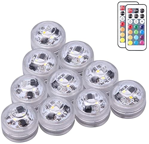Dingde 10 x lumière LED sous-marine - 100% étanche bougie chauffe-plat LED lumière d'ambiance à piles super brillante blanc chaud RVB LED avec télécommande pour vase bol piscine aquarium fête