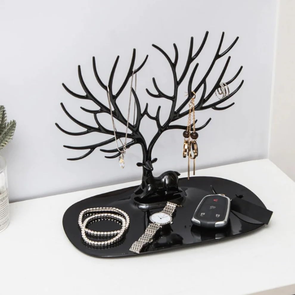 Image of trendymart Deer Jewelry Holder Deer Tree Jewelry Tower Stand for Earrings Necklace Jewelry Organizer Display (Random Color)