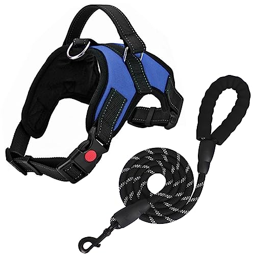FYY Dog Harness No Pull - Breathable Adjustable Pet Vest With Lead, Reflective Oxford Easy Control Dog Harness with Sturdy Handle for Small Medium Large Dogs L-Blue