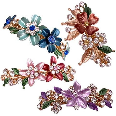 4PCS Colorful Vintage Flower Design Metal Small French Barrettes Hair Clasps Accessories Women Cover