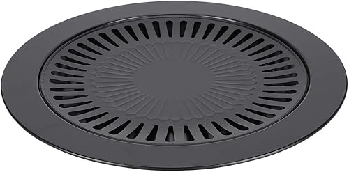 HEITIGN Plato de parrilla coreana para barbacoa, parrilla redonda antiadherente, portátil, sin humo, 18.55 oz, color negro