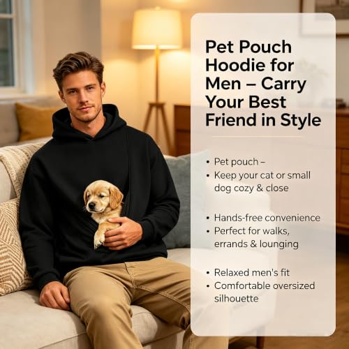 Pet Pouch Hoodie, Hoodie with Pet Pouch Mens Long Sleeve Kangaroo Hoodies - image 3