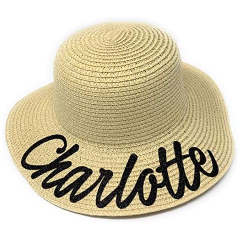 Printing Corner Personalised Girls Straw Hat in Natural Colour with Glitter Name Adjustable Shade Sunhat Girls Foldable Summer Beach Wide Brim Flower Girl Little Bridesmaid Gift (Natural Kids) Cover