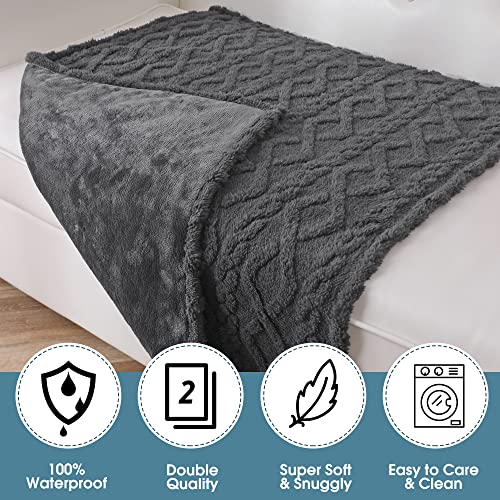 Waterproof Dog Blanket- Sofa Bed Couch Cover For Dogs,Reversible 3D Sherpa Pet Throw Blankets For Large Medium Small Dogs Puppies Cats,Pee Proof,Ultra Soft Cozy,Charcoal Grey,40”X60” #TOP2