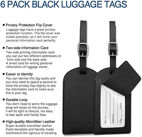 Luggage Tags, 6 Pack Suitcase Tags Leather Luggage Labels for Suitcases Baggage Labels Handbag Tag Labels with Privacy Protection