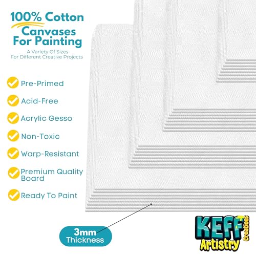 Image of KEFF 32-Pack Bulk Canvas for Painting, 8 of 5x7, 8x10, 9x12, 11x14 Canvas Boards for Painting, Art Supplies for Adults & Kids - 100% Cotton Primed Painting Canvas for Acrylic, Oil, Watercolor, Tempera
