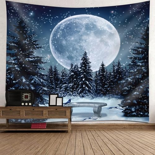 Tapisserie décoration murale salon motif paysage lune forêt