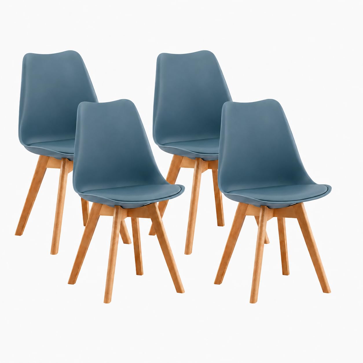 EGGREE Set of 4 Dining Chairs with Ergonomic Plastic Backrest & Beech Wood Legs with Anti-Slip Felt Pads, 120KG Capacity Retro Kitchen Chairs, Dark Grey Blue