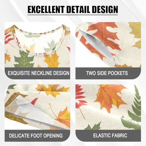 ALAZA Funny Maple Leaves Autumn Pajamas Set Short Sleeve Cotton Sleepwear Summer Pjs 2 Piece 5-14Y4