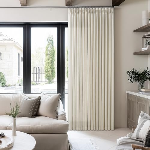 Image of 108 Inches Long Curtains 60 Inch Wide Pleated Drapes Thick Linen | Extra Wide, Patio Sliding Glass Door, Oatmeal, Light Filtering, Privacy, Big Window, Living Room, Bedroom, Nursery, 60x108