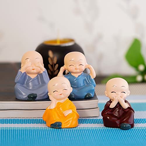 Image of Monks Statues for Living Room Monks Smiling Buddha Polyresin Statues Showpiece Gifts for Diwali Parties Ideal for Wall Shelf Car Dashboard Decoration (Buddha)