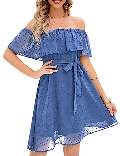 Clearlove Kleid Damen Schulterfrei Sommerkleid Swiss Dot Minikleid...