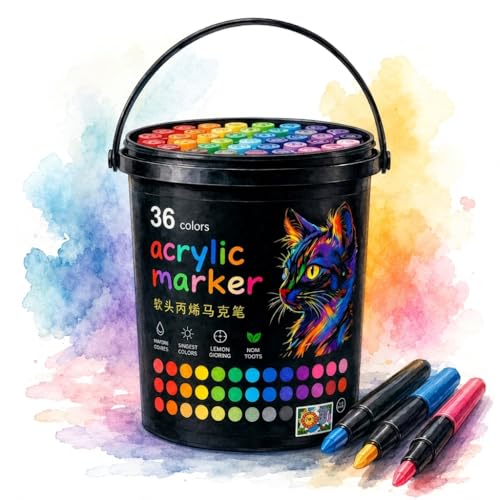 Image of SMILE Professional 36 Colors Acrylic Marker Pen Set - Multi Surface Paint Pens for Rock, Glass, Canvas, Wood, Ceramic, DIY Craft & School Projects