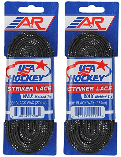 A&R New 2 Pair USA Hockey Striker Waxed Molded Tip Skate Laces Black 72