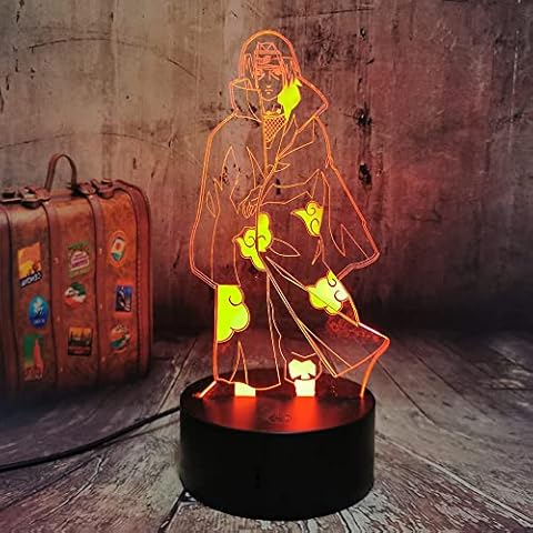 Jinlycoo Anime Luz de Noche Uchiha Itachi Modelo 3D LED Ilusión Lámpara Cover