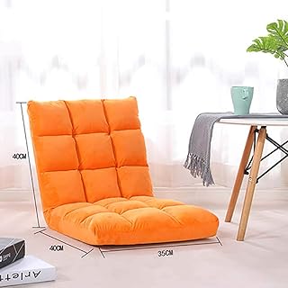 WEWE Silla de Piso de Felpa sofá Plegable Ajustable de 6 Posiciones Dormitorio de computadora Ventana panorámica Silla Japonesa sofá Perezoso para el hogar Naranja 40x35x40 cm (16x14x16 Pulgadas)