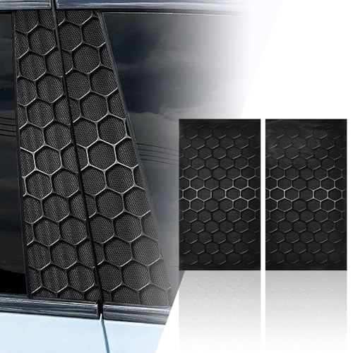 Image of Blueshyhall 2PCS Car B-Pillar Vinyl Decals, Black Honeycomb Personalized Vehicle Door Pillar Sticker, HD Printed PET Waterproof Sun Protection Scratch Cover