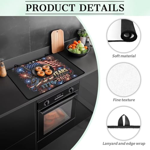 Image of Patriotic Stove Cover for Electric Stove, 4th of July Stove Top Dust Cover for Glass Top, Heat Resistant Rubber Cooktop Mat, 29.18 x 20.98 Inch, American Flag Eagle Firework