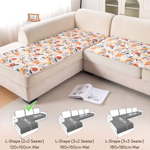 Image of HOKIPO 'Nature Muse' Premium HD Printed Holland Velvet L Shape (2+2 Seater) Sofa Cover Seat Mat, Marigold Bloom (IN-915-D7 + IN-916-D7)