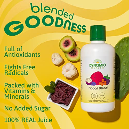 Dynamic Health Certified Organic Nopal Blend Juice | With Acai, Mangosteen & Seabuckthorn | Vitamins & Amino Acids | Vegetarian, Gluten-Free | 33.8oz