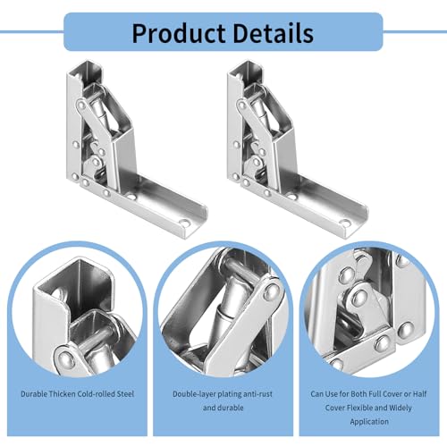 4 Pcs Folding Table Legs, 90 Degree Self Locking Foldable Hinges, Folding Locking Hinges, Folding Table Hinges, Lock Extension Hinges for Table Bed Leg Feet Work Bench Support Brackets (Silvery-B) - Image 4