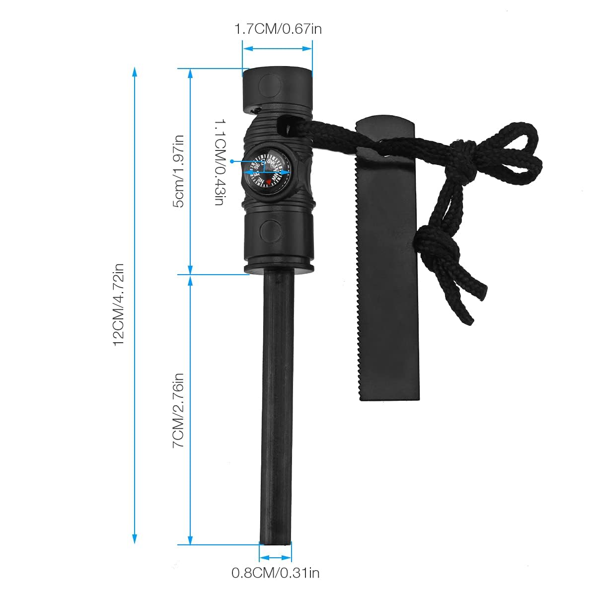 Feuerstarter mit Kompass, Paracord und Pfeife - Wasserdichtes Feuerstahl Survival Feuerzeug für Ihre Camping, Wandern und Rucksackreisen Ausrüstung Allwetter Magnesium Ferro Rod