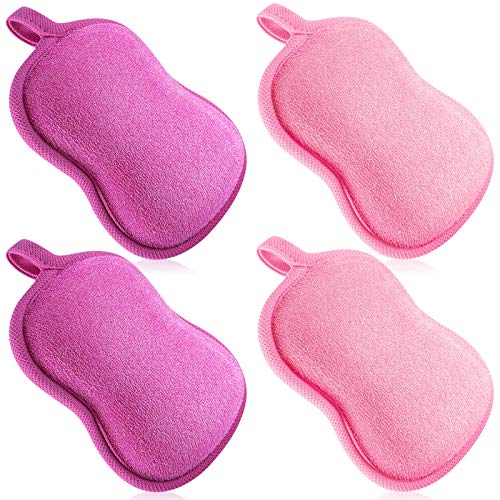 Image of Tatuo 4 Pieces Baby Bath Sponge Cotton Baby Sponge Toddler Soft and Absorbent Loofah for Kids Babies Men Women (Red, Purple)