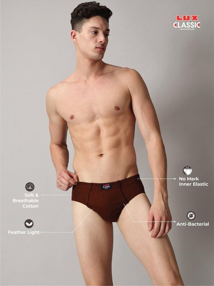 Image of Lux Classic Men's Brief - Value Pack | 100% Cotton V Shape Underwear | Comfortable Lux Brief Pack of 4 (Color May Vary)
