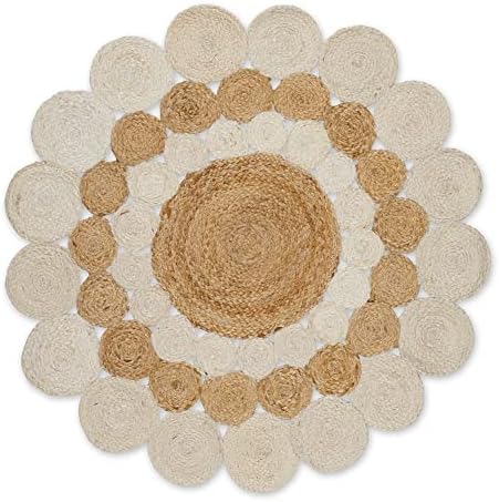 DII Coleção de tapetes de juta trançada, 9,5 m, redondo, branco/n...