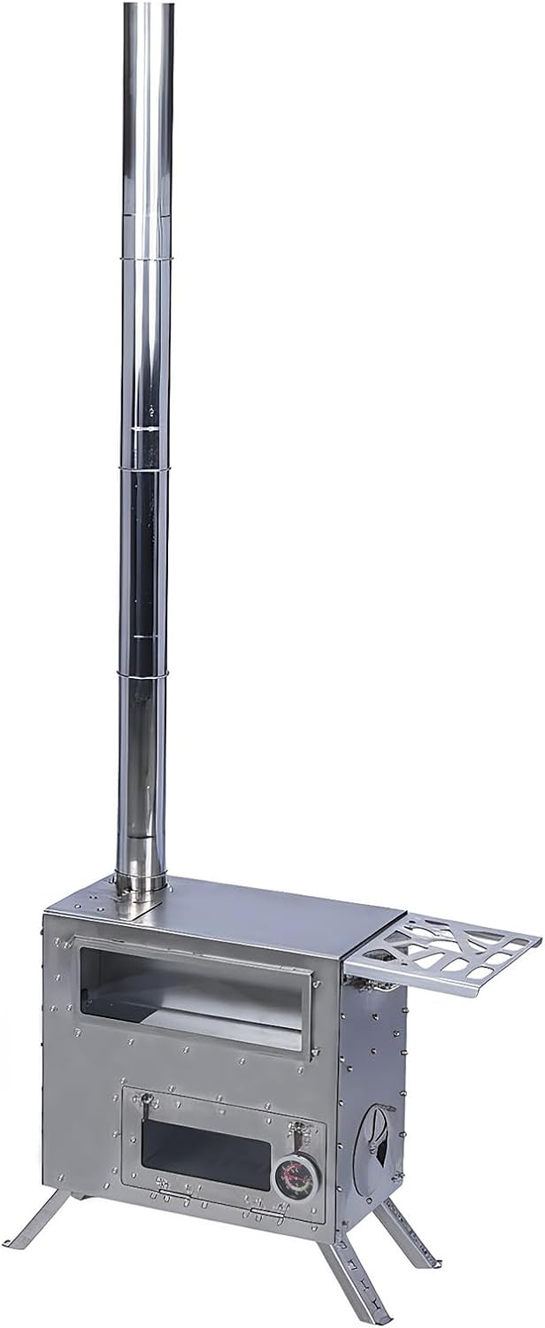 Wood Burning Fireplace with Oven Portable Stove with Chimney Pipe for Outdoor Camping Heating/Hunting/Heating/Cooking/Ice Fishing/Boiling Water