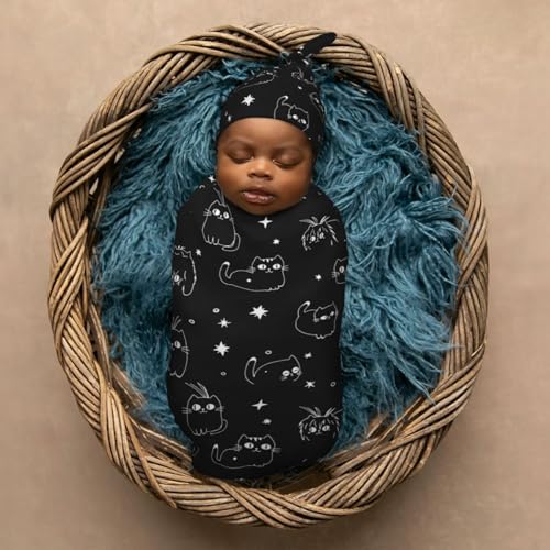 Image of Owls Painted Newborn Swaddle Blanket Soft Unisex Infant Swaddle Wrap Baby Receiving Blanket with Beanie Hat for Boy and Girl