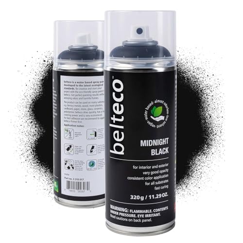 BELTECO Spray Paint Black Matte | Water-Based & Odorless | Weather & UV Resistant | Indoor & Outdoor Use | For All Substrates | Fast Drying | Eco-Friendly & Vegan | Matte Black Spray Paint for Metal