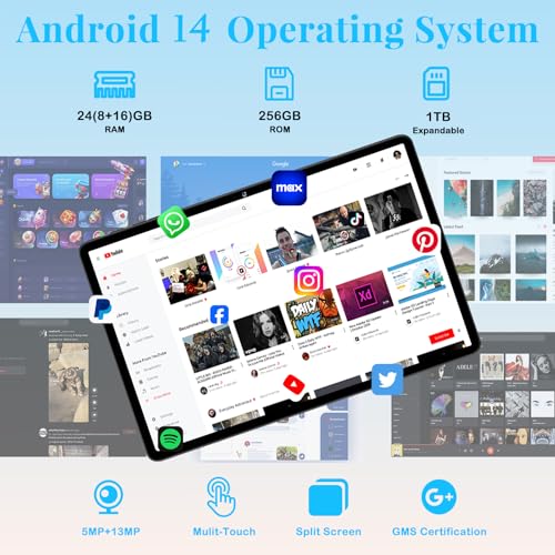 Image of ZIOVO 11 Inch Tablet, 2026 Android Tablets with Octa Core, 24GB+256GB, 13+5MP Camera, Electronics Tablets with Widevine L1, 8000mAh Battery, 5G WiFi, GPS, HD IPS Display, 1TB Expand, BT 5.0 -Cyan